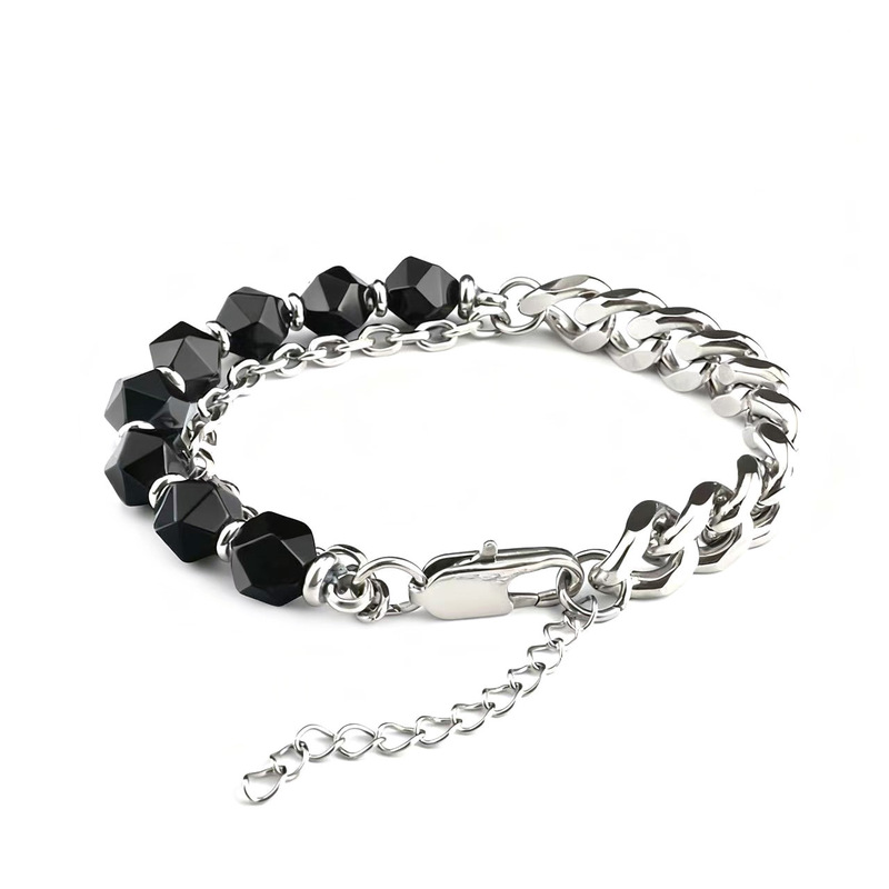 Stainless Steel Faceted Black Agate Bracelet New Chinese Style Men's Jewelry Bracelet Cross-Border Jewelry Wholesale