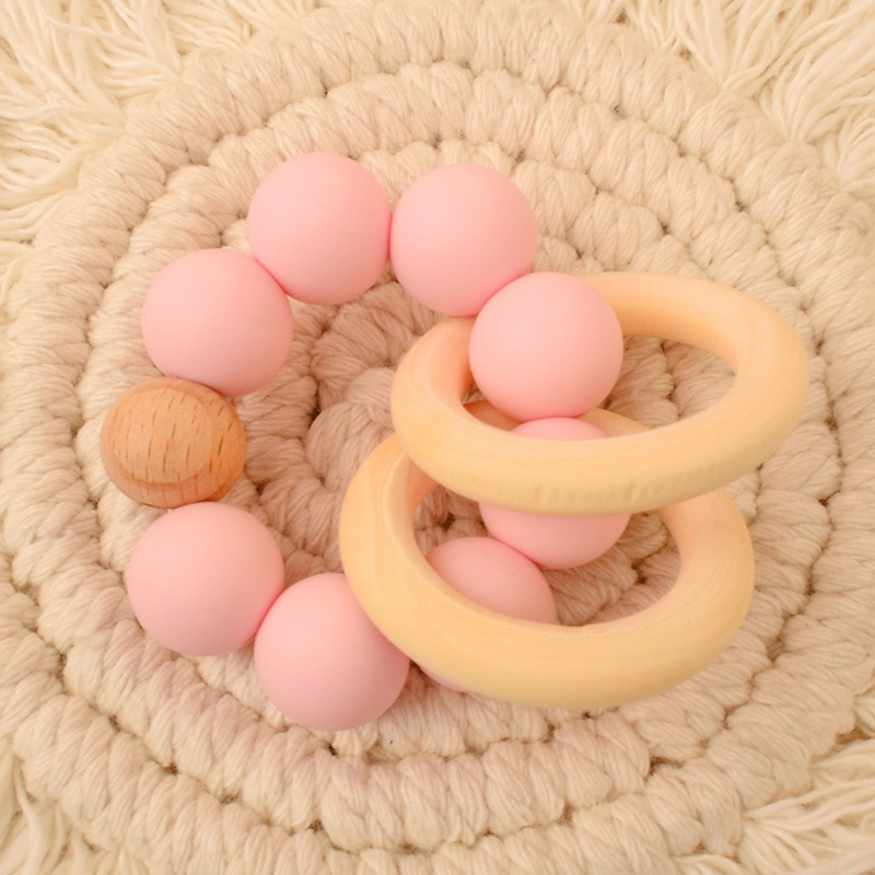 Bolso de nuevo estilo, pulsera de mordedor de madera de haya, juguete de mordisco de silicona para bebé, juguete de comercio exterior de Amazon AliExpress