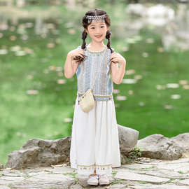 女童阔腿裤套装夏季2025新款儿童民族风两件套时髦背心小女孩洋气