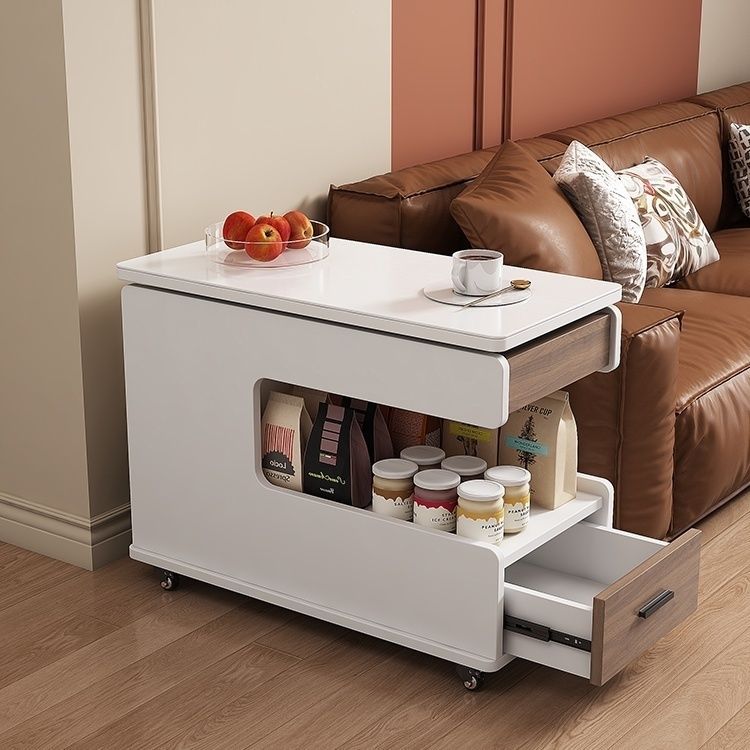 Multifunctional Solid Wood Lift Side Table Mobile Sofa Side Cabinet Small Apartment Coffee Table Liftable Rotating Corner Table Side Cabinet