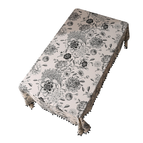 Amazon cross-border new curtains black ball cotton and linen American Nordic style tablecloth living room tablecloth finished cloth