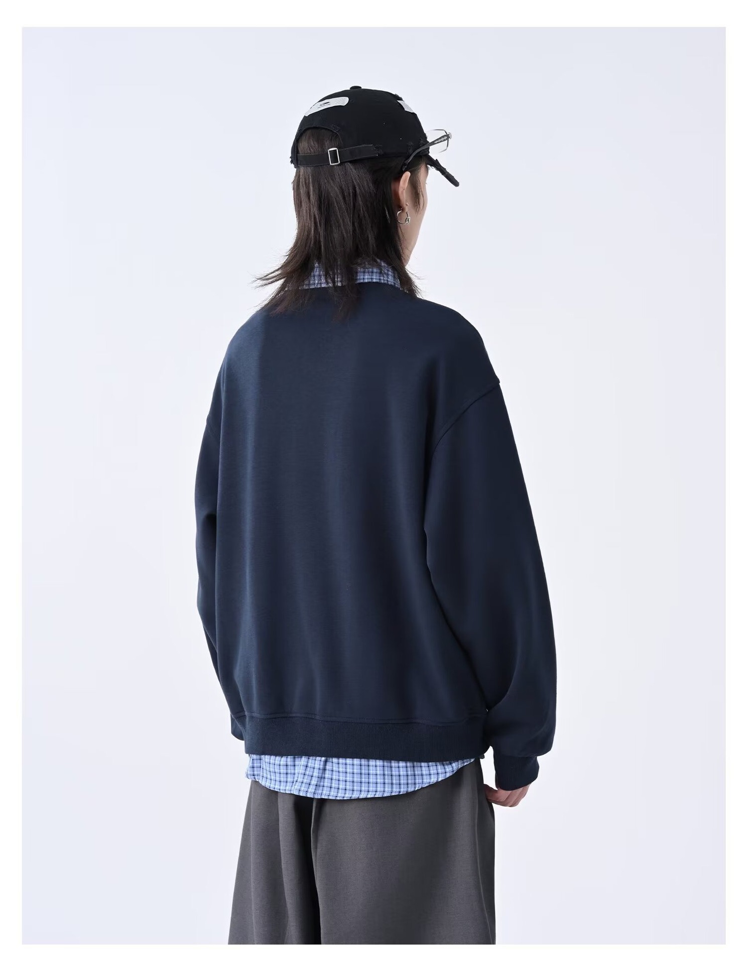 Men's Cardigan Sweatshirt Retro Checkered Patchwork Lazy Style_voghion.com