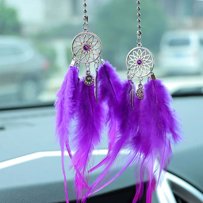 Creative Rearview Mirror Car | Car hanging - purple-feather-dream-catcher