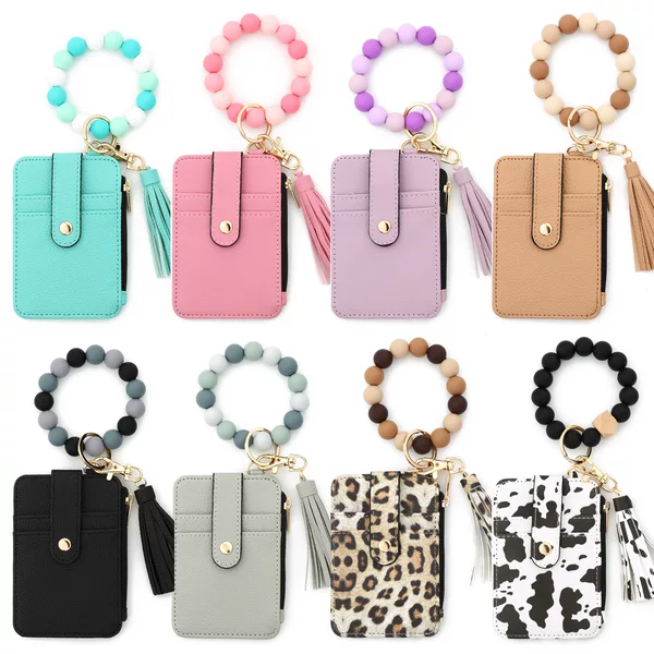 Cross-Border Ready-Stock Jewelry, European and American Style Id Card Holder, Fold-Over Card Holder, Silicone Bracelet, Patterned Leather Wallet