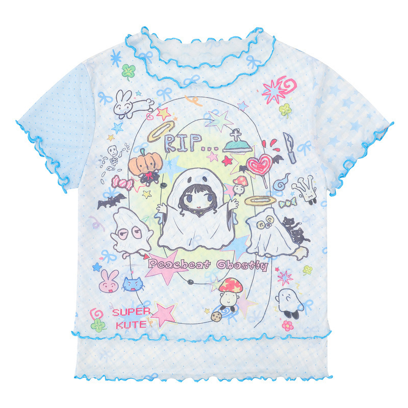 Korean-Style Personality Small Ghost Polka Dot Ruffle Edge Short-Sleeve T-Shirt for Women 2026 Slim Fit Faux Two-Piece Sun Protection Top Korean-Style Personality Small Ghost Polka Dot Ruffle Edge Short-Sleeve T-Shirt for Women 2026 Slim Fit Faux Two-Piece Sun Protection Top