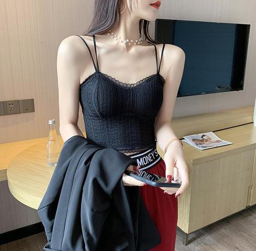 韩国夏季蕾丝少女内衣无钢圈带胸垫美背内搭外穿上衣吊带背心