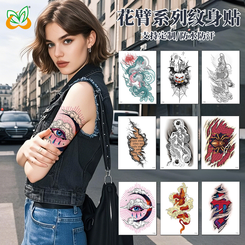 Cross-Border New Flower Arm Tattoo Stickers Animal Buddha Statue Waterproof Men and Women Black and White Color Temporary Transfer Tattoo Stickers