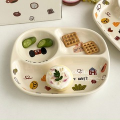 大人用減量分割プレート、かわいい朝食プレート、子供用高価値フルーツ分割プレート、セラミック定量分割プレート