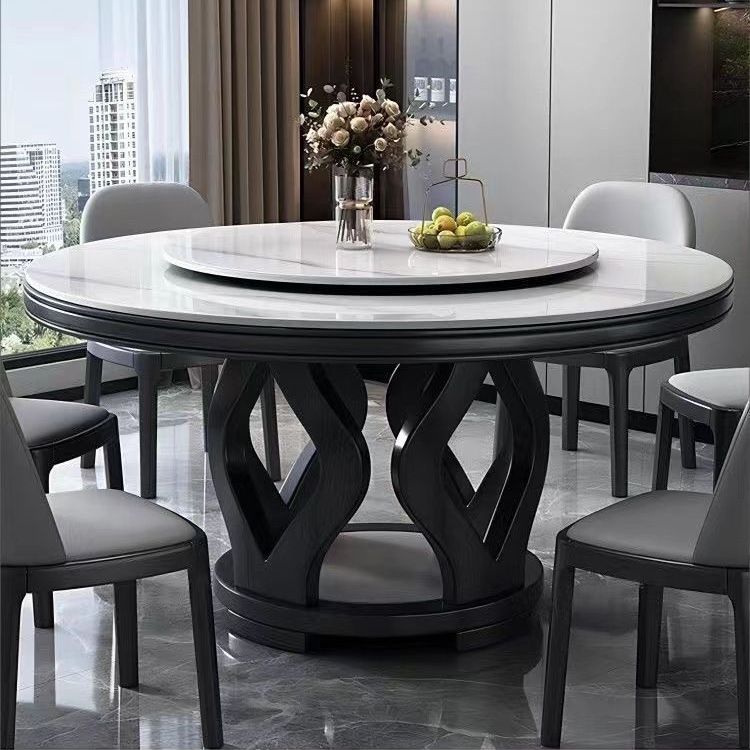 Modern Dining Table Solid Wood Simple Slate Home Dining Table and Chair Combination High-End Round Table Small Apartment Round Turntable Dining Table Modern Dining Table Solid Wood Simple Slate Home Dining Table and Chair Combination High-End Round Table Small Apartment Round Turntable Dining Table