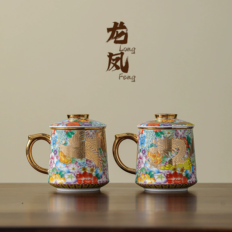 Запретный город, чашка для воды с драконом и фениксом, офисная чашка, чашка для чая, эмалированная золотая и серебряная кружка, высококачественный сувенир для старших