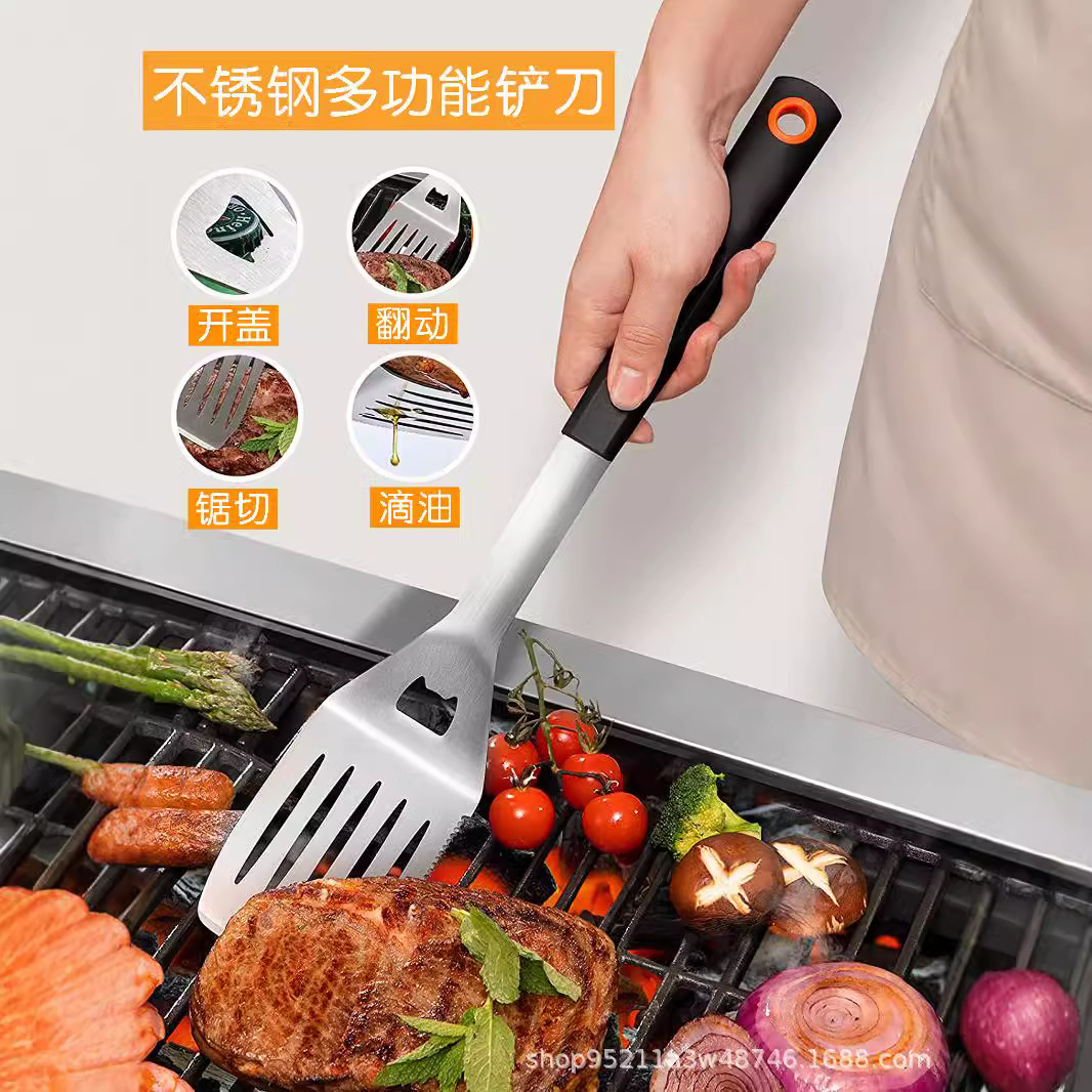 Exportación Amazon utensilios de barbacoa de acero inoxidable traje barbacoa accesorios deslizamiento anti-Pala tenedor clip cepillo barbacoa herramientas