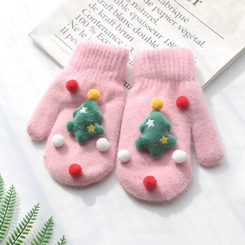新しい秋冬のクリスマスの手袋の女性の厚い保温の毛糸の手袋の屋外の子供のかわいいニットの指の手袋|undefined