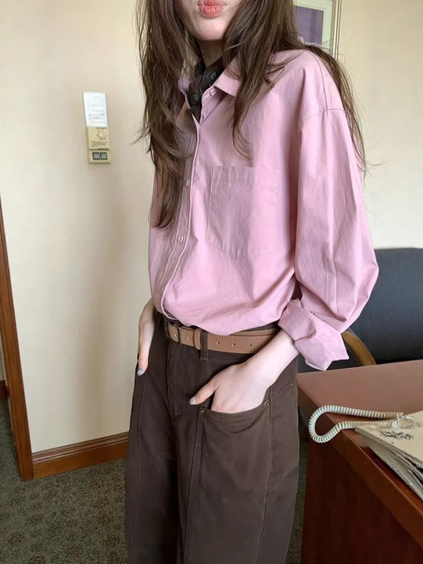 经典纯色基础长袖衬衫春秋女翻领2025新款百搭文艺衬衣上衣|undefined