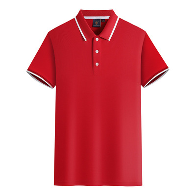 春秋季短袖韓版紅色休閑合體型純色長袖商務肥佬夏季polo衫