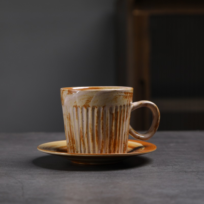 Estilo japonés vintage de cerámica taza de café y platillo traje creativo regalo taza de té de la tarde taza de café de gres