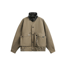 工装外套男秋季美式复古水洗帆布夹克男黑色设计感翻领夹克上衣男