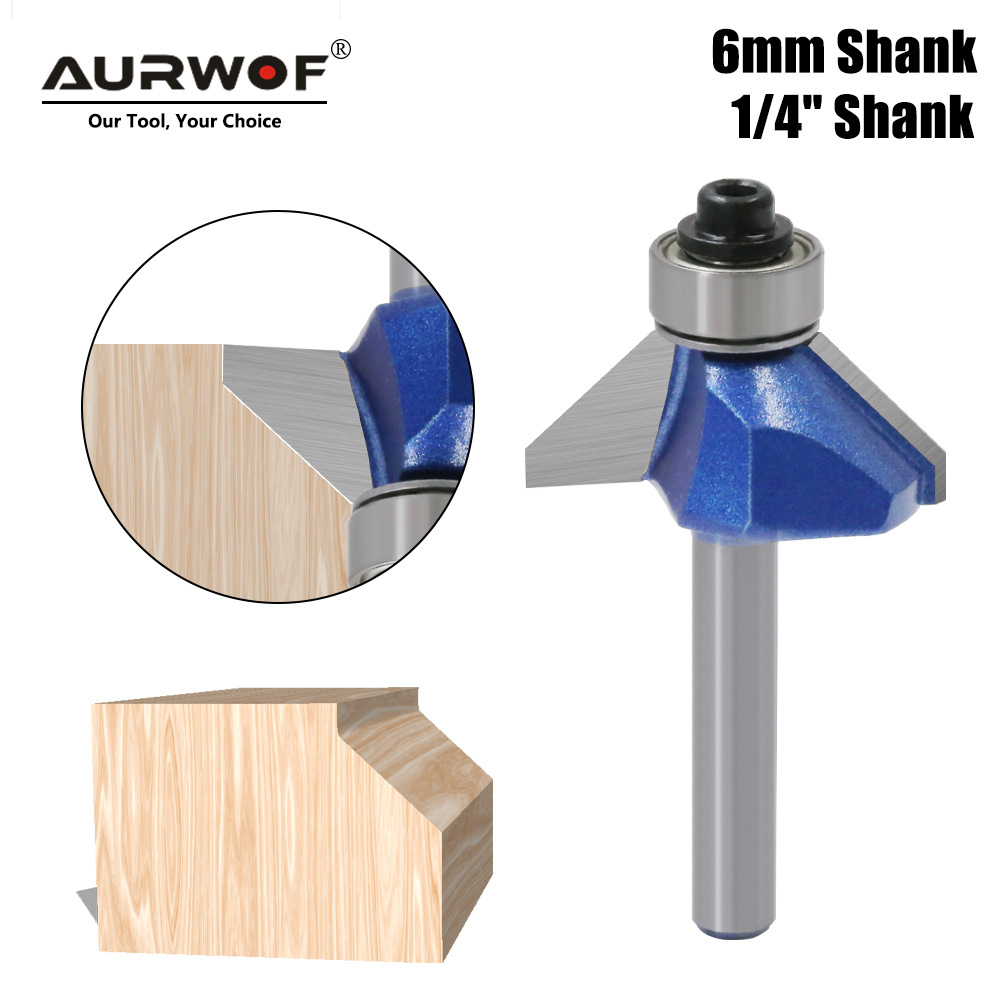 6/6.35柄高档闪银蓝45度斜角刀 专业级木工铣刀雕刻机修边机刀头