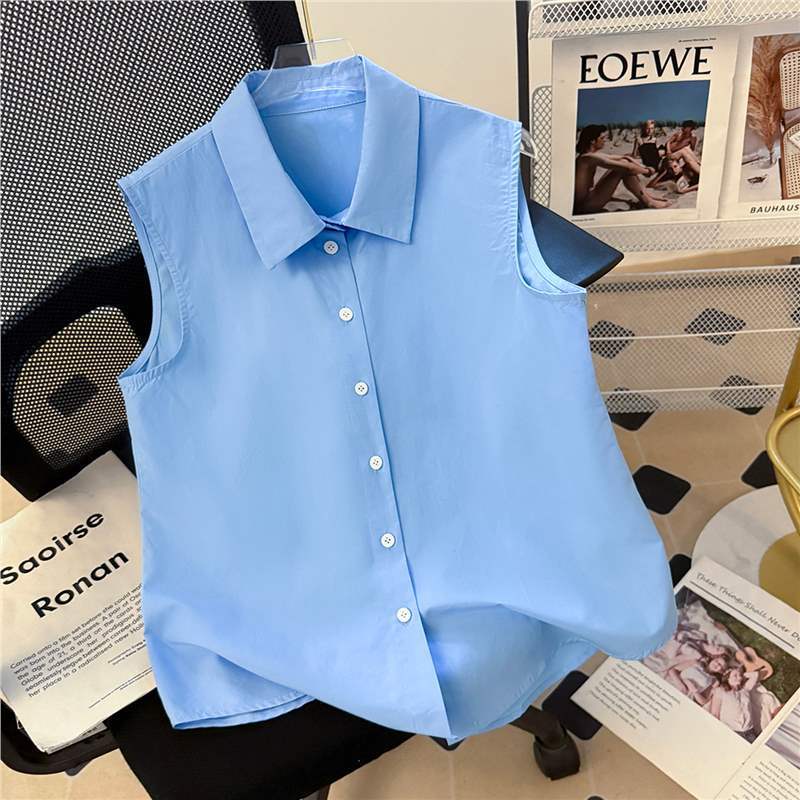 [Four Seasons Layering] Autumn New Fashion Versatile Sleeveless Shirt Vest Women's Lapel Shirt with Bottoming Shirt