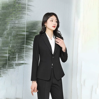 外套长袖大学生西装套装女春秋修身正装面试西服工作服职业女士黑