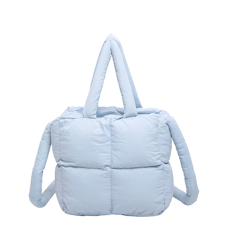 Diamond square tote bag summer 2024 new style soft cotton filled pillow bag single shoulder underarm bag puff bag female_voghion.com