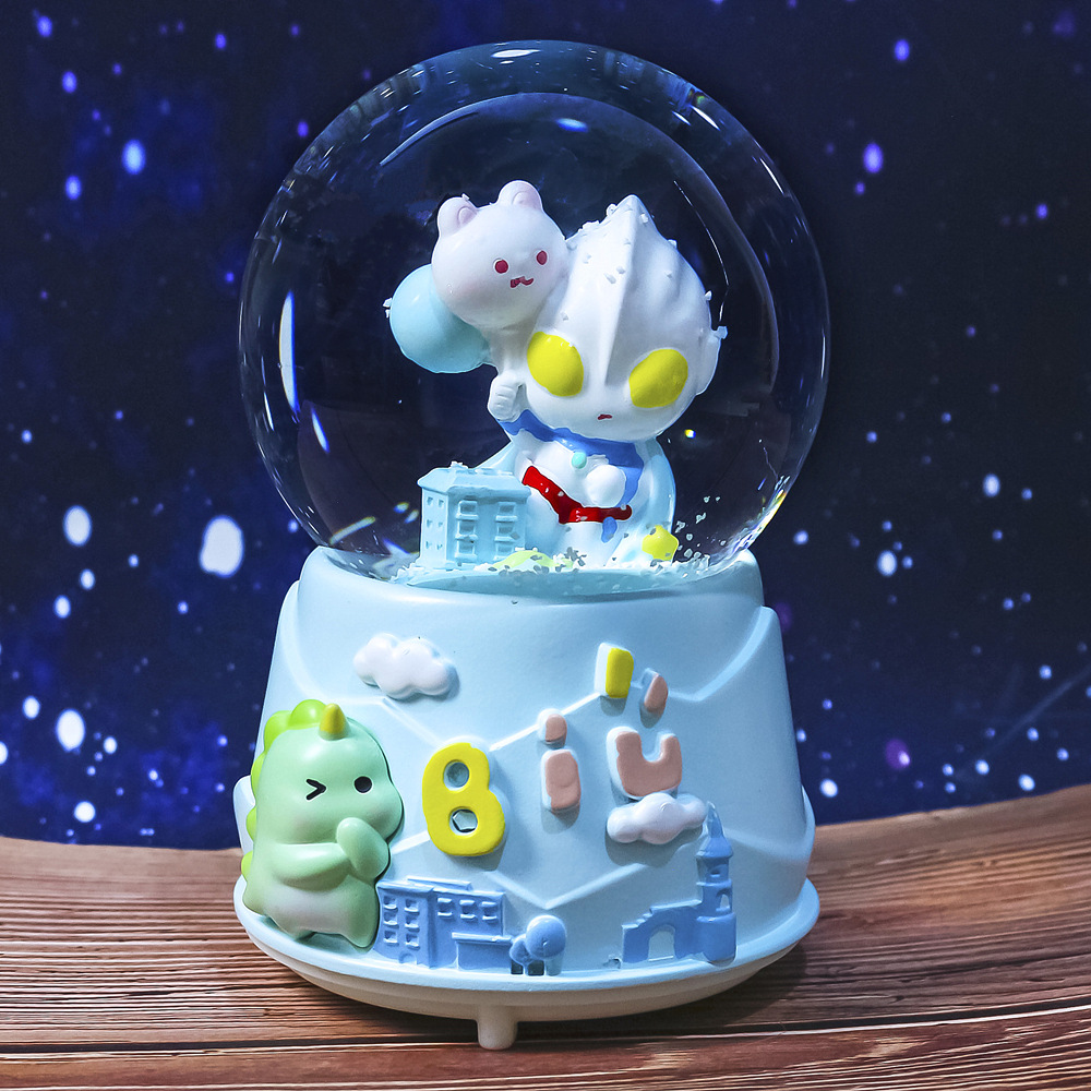 Caja de música con bola de cristal de dibujos animados, adornos de resina, copo de nieve, caja de música creativa para regalo de cumpleaños y Navidad para niños