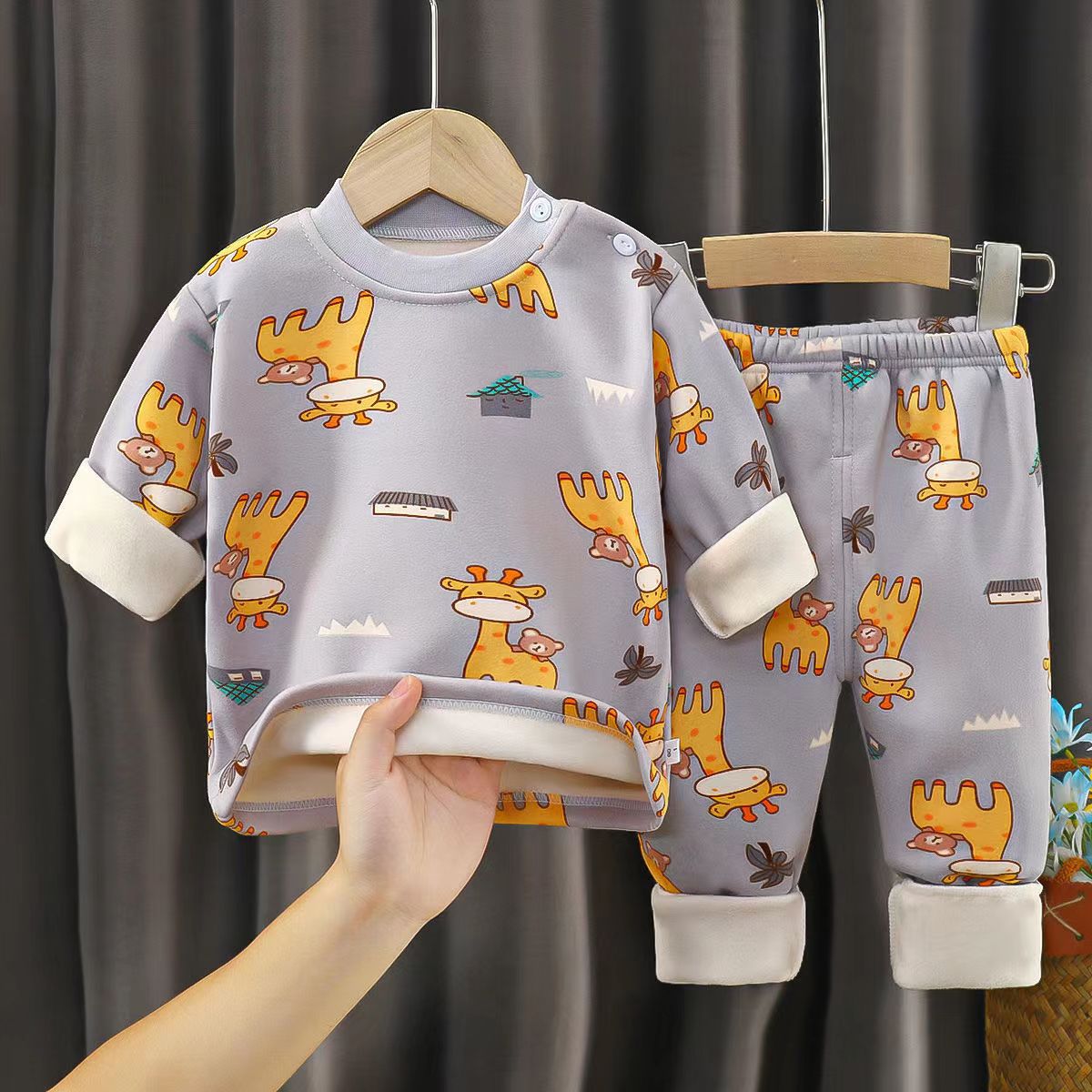 Ropa interior térmica para niños de otoño e invierno, ropa para bebés, ropa de invierno para niños y niñas con forro polar, gruesa y cálida.