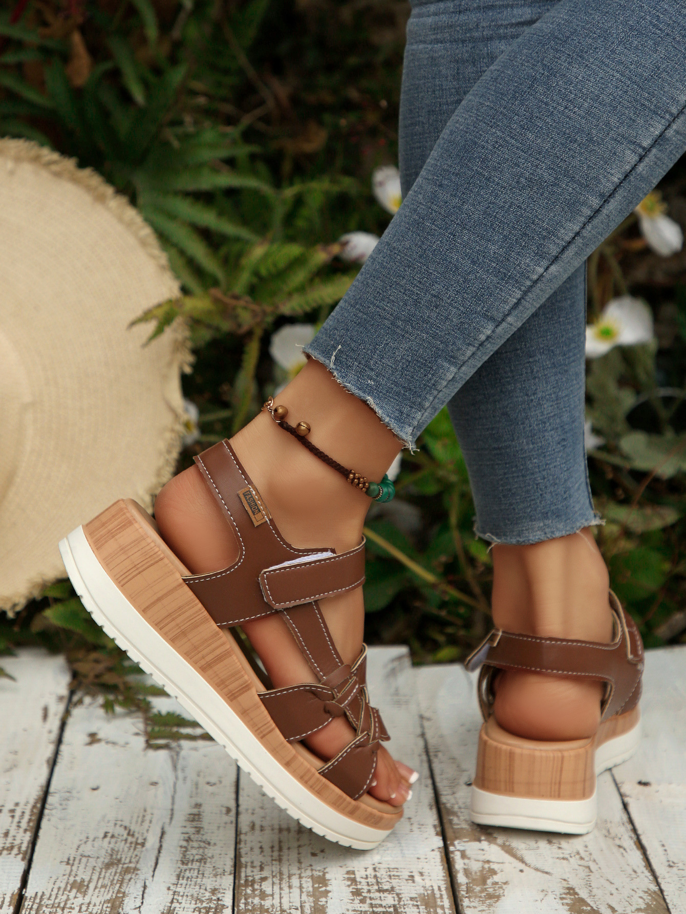 Women's Platform Wedge Sandals Comfort Velcro Cross Strap Shoes_voghion.com