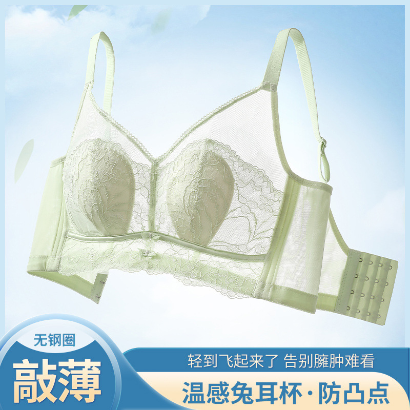 Summer ultra-thin 0.2CM rabbit ears underwear women's no steel ring lace bra new gathered manufacturers on behalf of the hair