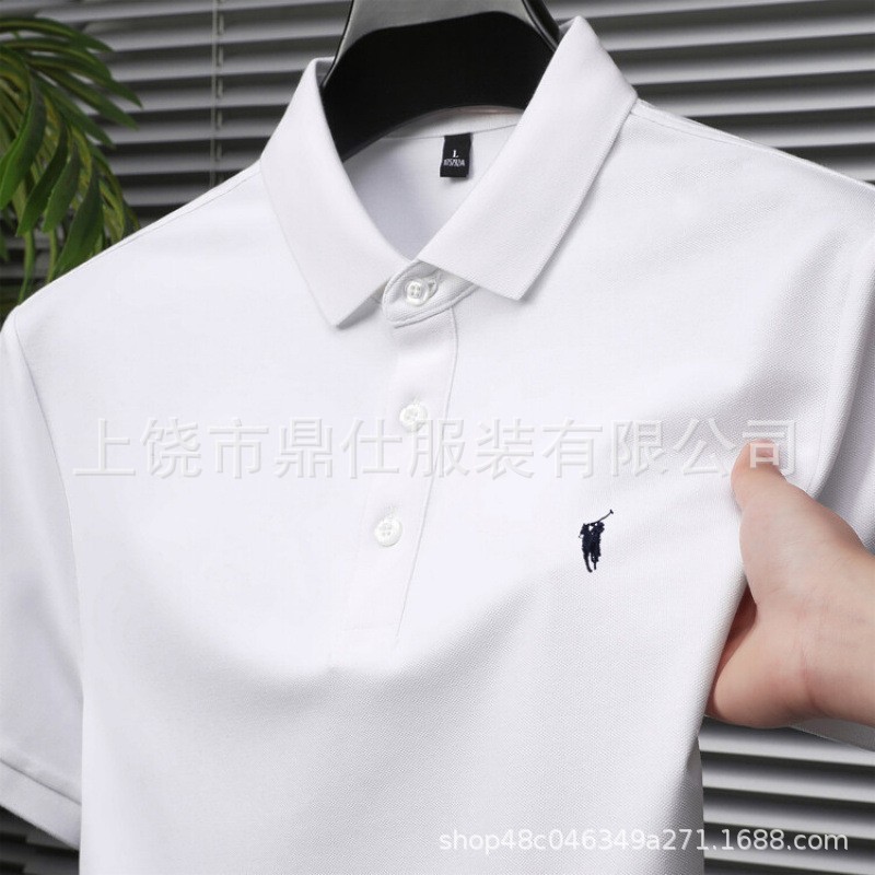 2025 Embroidered Small Oblique Horse Fashion Brand Lapel Thin Summer New Cotton Men's Polo Shirt Men's Shirt