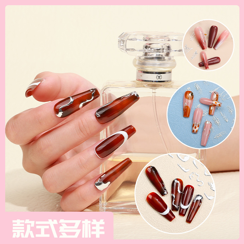 정상 신상 고풍 네일 액세서리 도매 DIY 선학 3d 네일 스티커 INS 바람 파마 금 파마 은 네일 스티커