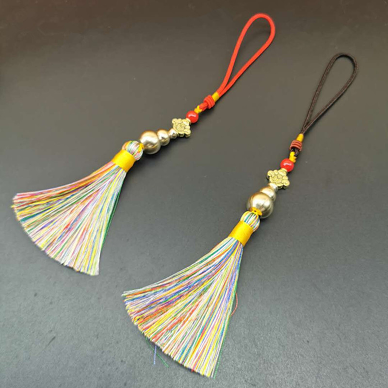 厂家批发黄铜葫芦彩色流苏汽车包包挂件红色咖绳配饰景区网店货源|ms