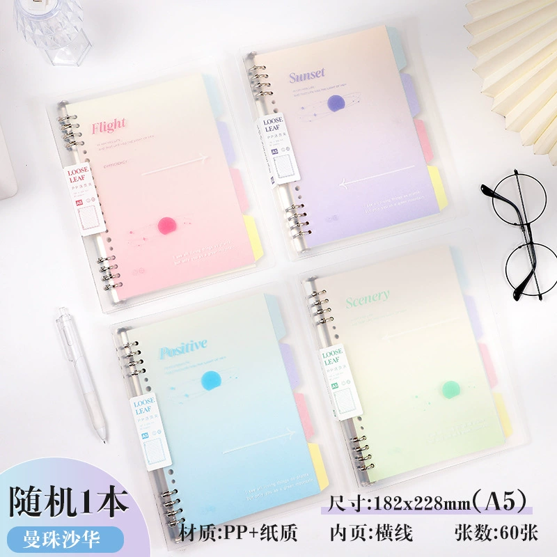 Removable Loose-Leaf Notebook, A5/B5 Manjushahua, PP Cover, Spiral Ring, Elementary Students