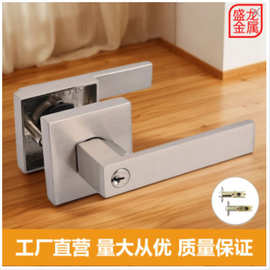 跨境电商银色方形轻奢执手锁家用简约门锁通道卫生间三杆门锁批发