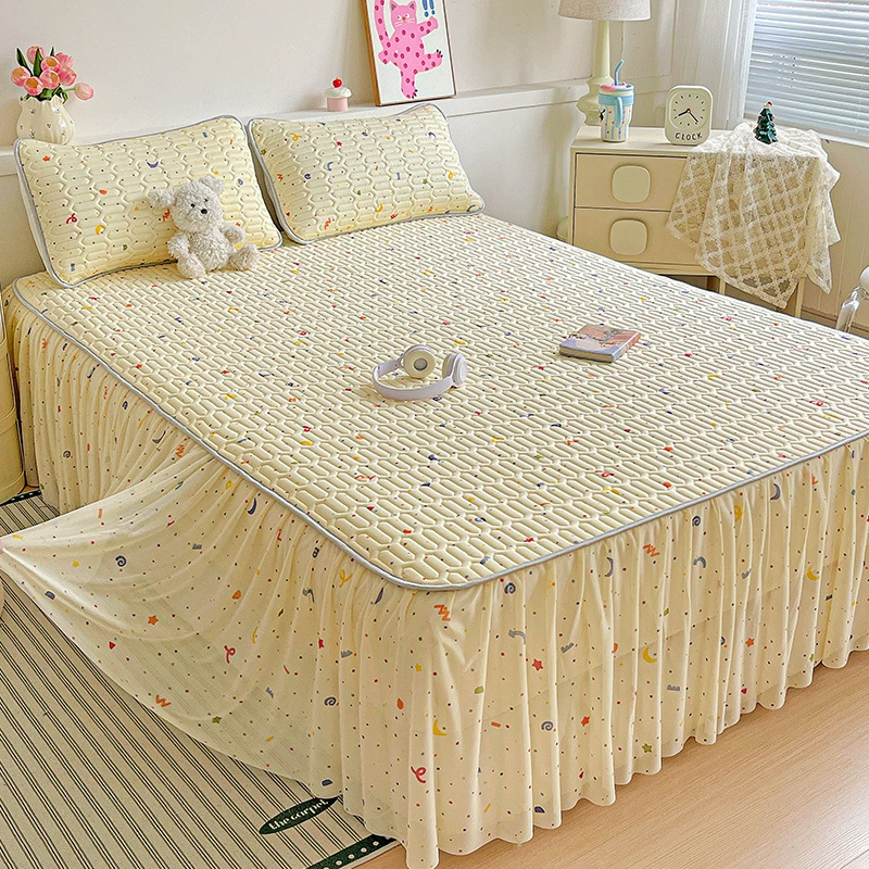 Летний латексный коврик, состоящий из трех частей, юбка для кровати, утолщенные простыни, цельный коврик для кровати, ледяной шелк, мягкий коврик с кондиционером, можно стирать