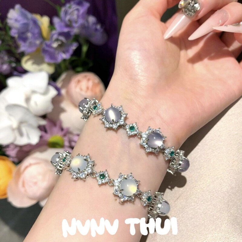 Jewelry: Water Foam Jade, Violet Flower Bracelet, White Chalcedony Sunflower Design