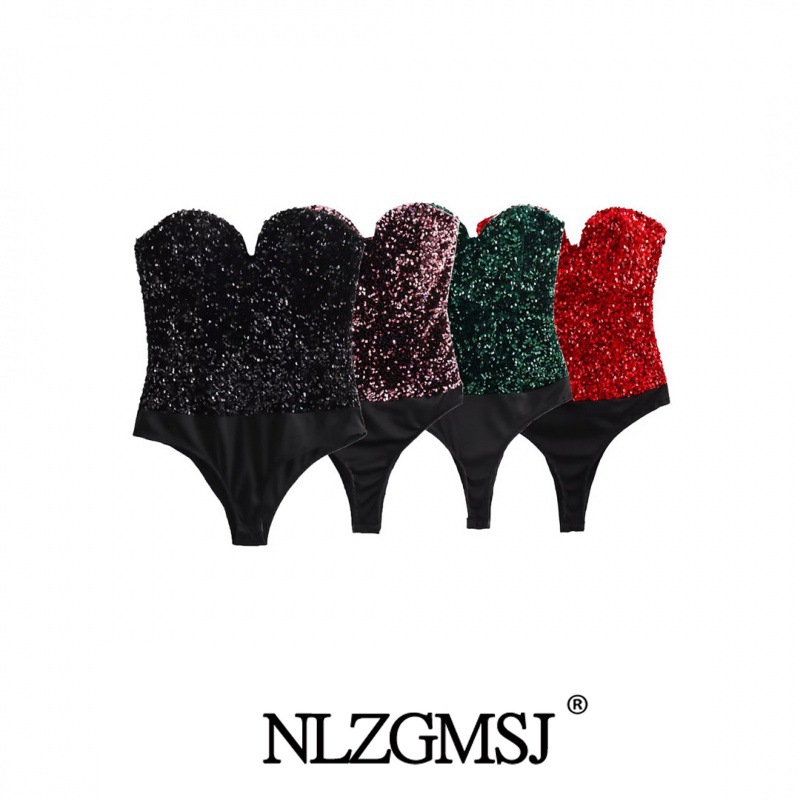 2023 Winter new women's clothing European and American style fashion slim slimming tube top sequined jumpsuit