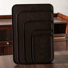 跨境仿木纹茶盘多规格黑色托盘水果点心餐盘餐厅酒店防滑上菜盘子