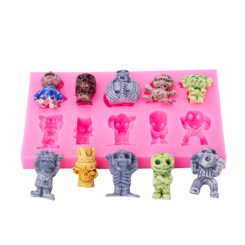 Varios cráneo de dibujos animados fantasma molde silicona Halloween pastel postre decoración chocolate fondant Accesorios