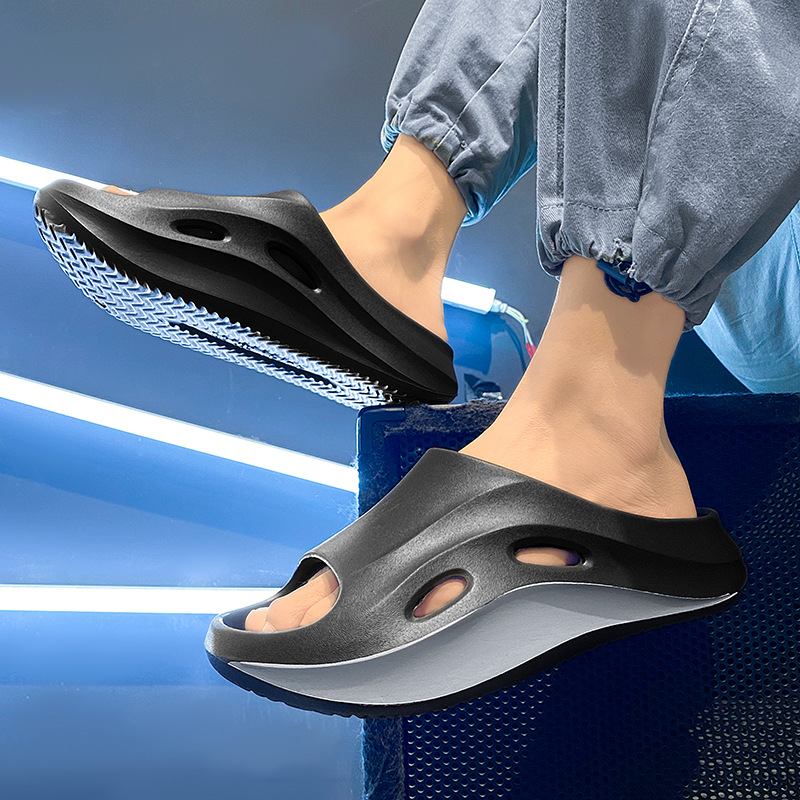 Pantuflas, estilo caliente de verano para hombres, deportes, ocio, fondo suave antideslizante, pisando mierda, sandalias de baño de interior en casa