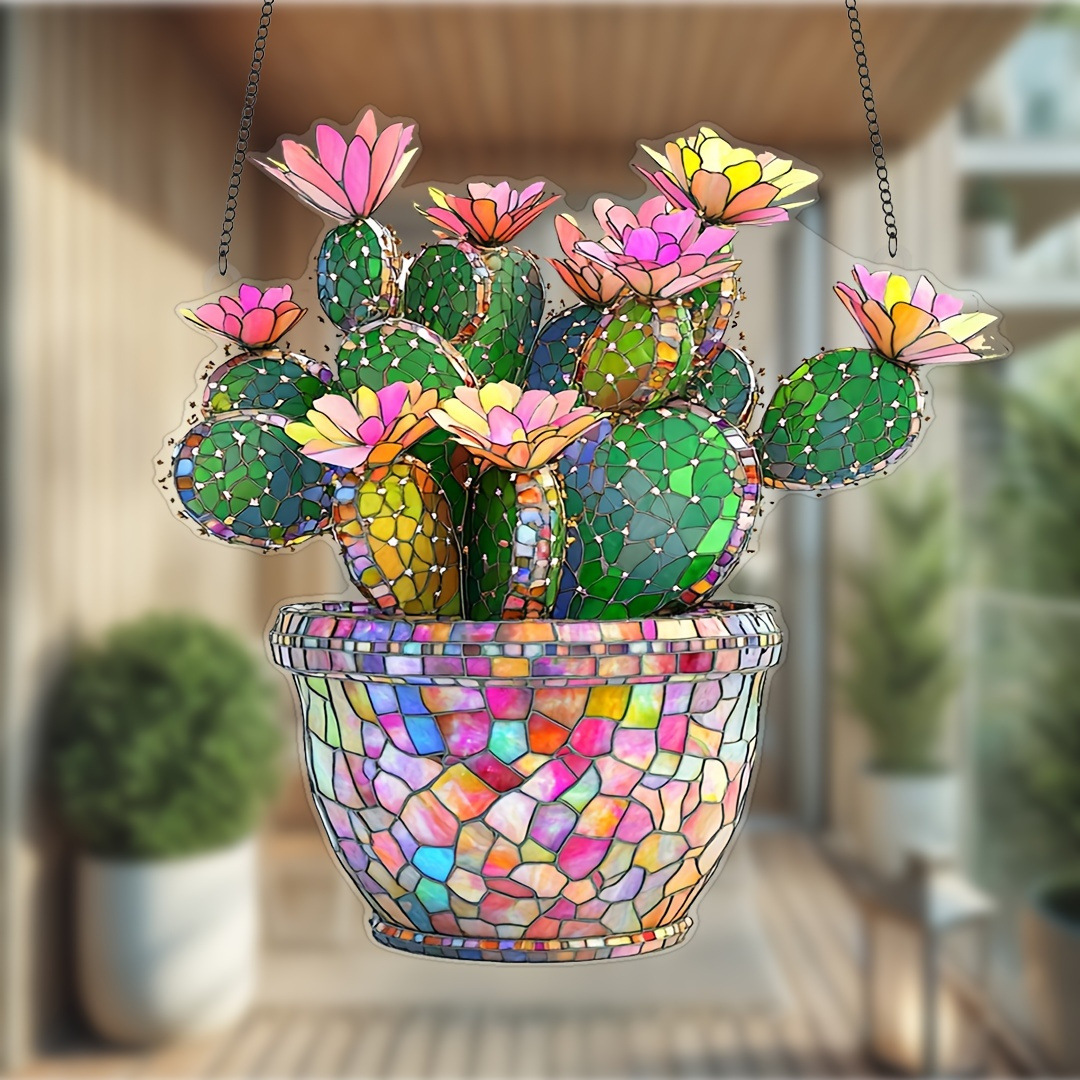 Colgar decoración de flores de cactus de Amazon acrílico colgar decoración de cadena de acrílico plano 2D colgar