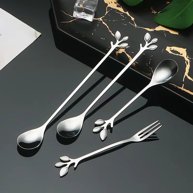 Stainless steel leaf spoon fork Creative Golden Bee coffee spoon Stir dessert spoon Fruit fork wholesale spork