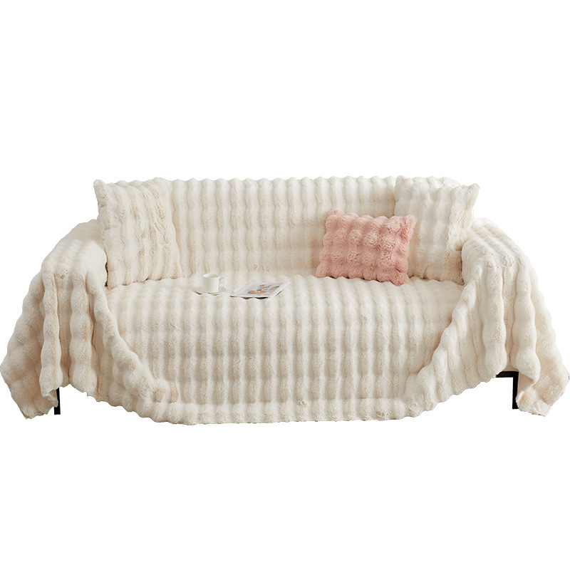 Invierno engrosada de terciopelo de conejo cubierta de sofá de tela de alto grado cubierta completa cubierta del reposabrazos Toalla de cuero cubierta del sofá cubierta completa cojín Manta