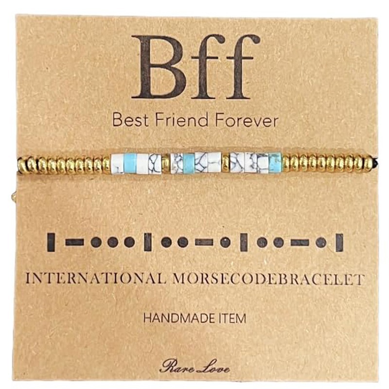 Cross-Border Hot-Selling Morse Code Bracelet Fashion Gift Blue Turquoise Gold Spacer Adjustable Gold Code Bracelet for Women Cross-Border Hot-Selling Morse Code Bracelet Fashion Gift Blue Turquoise Gold Spacer Adjustable Gold Code Bracelet for Women