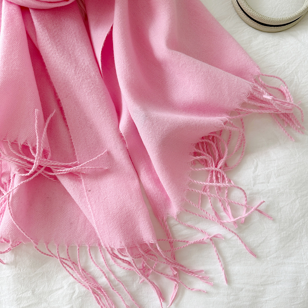 Solid Color Cashmere Scarf For Women In Winter, New European And American Camel Beige Warm Scarf, Long Shawl_voghion.com