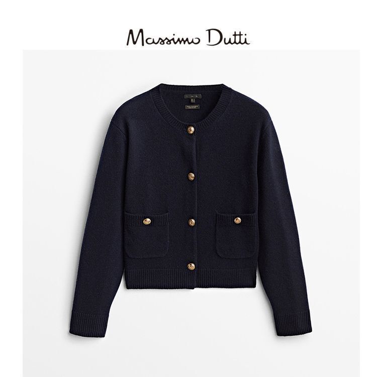 Massimo Dutti Women's 2026 Autumn Cotton Knit Button-Decorated Casual Style Elegant Cardigan Sweater