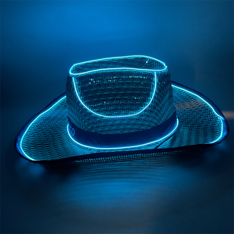 #614-1 3V无线款-草帽发光牛仔帽翘沿藏青 深蓝色