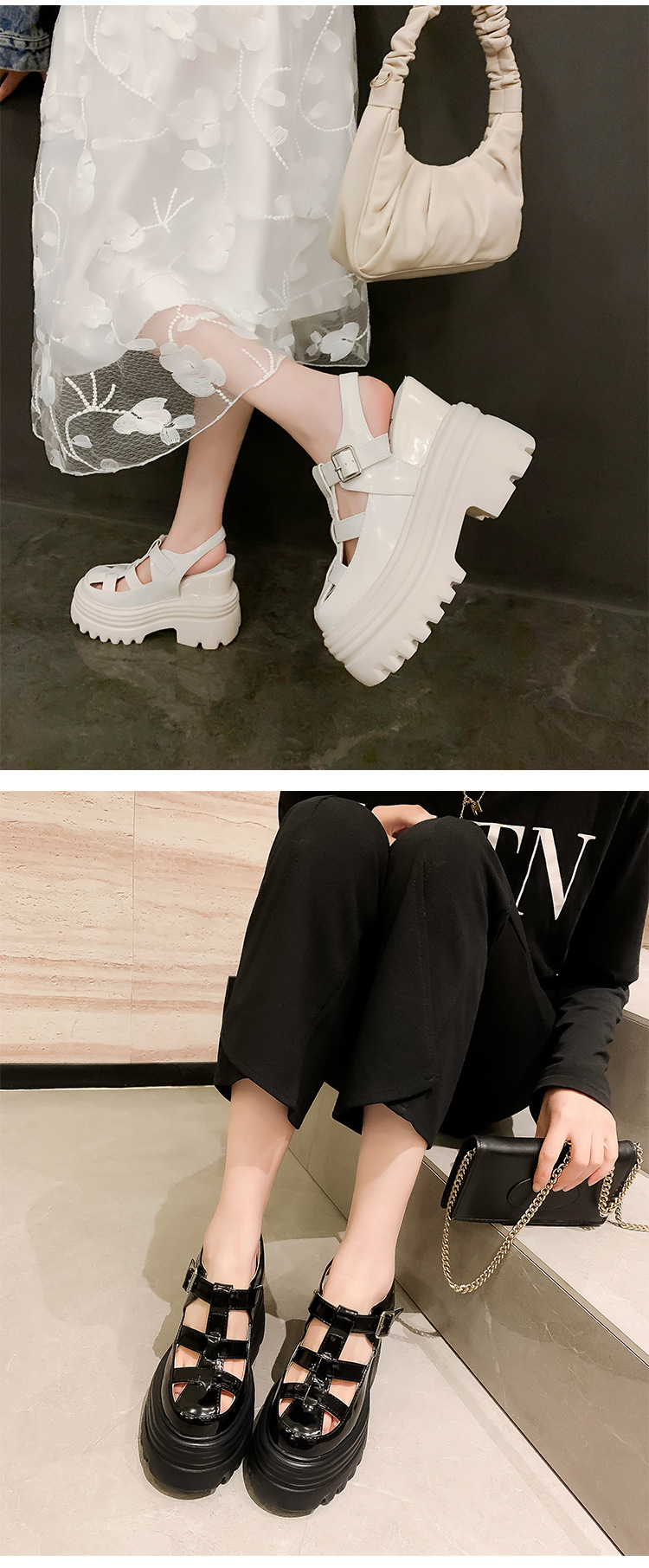 Dép mule nữ bít mũi đế xuồng cao 15cm khóa trang trí mùa hè — Màu trắng be 15cm, Màu trắng be 10cm, Màu trắng gạo 12cm, Màu đen 12cm chi tiết 23