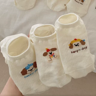 可爱夏ins风白色波点小狗船袜甜美少女百搭简约隐形袜浅口不掉跟