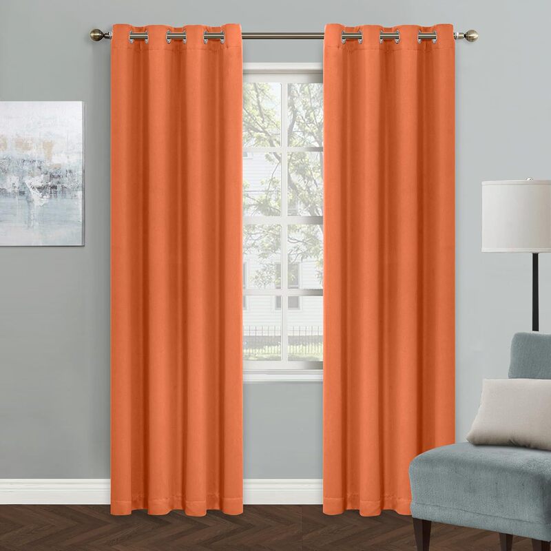 Mysky Home Orange Blackout Curtains for the Bedroom, Single Curtain for the Living Room, 84inch Long Curtains with Grommets