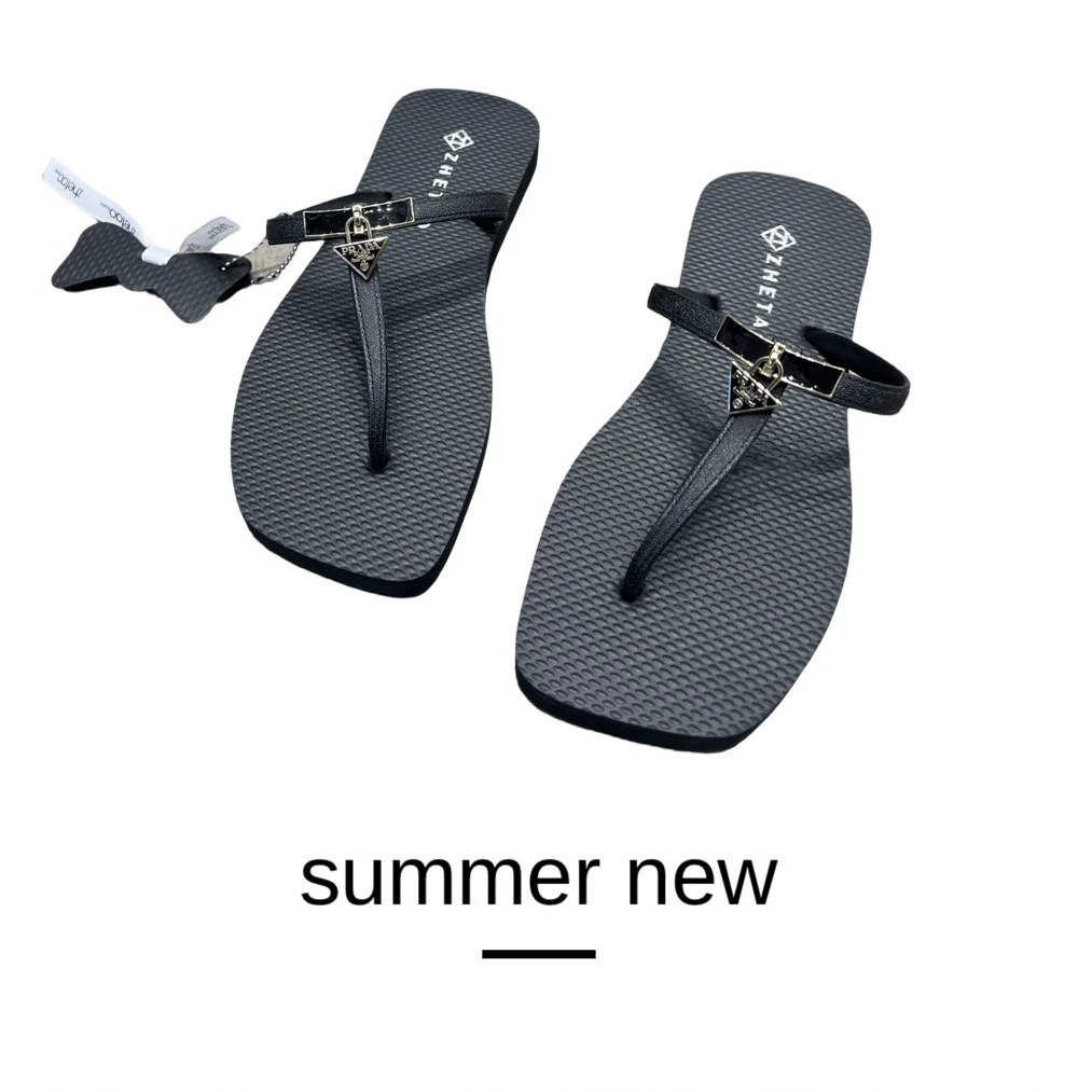 Zhetao2024 летний новый стиль ножки тапочки модная плоская подошва T слово ножка пляжный повседневный тапочки